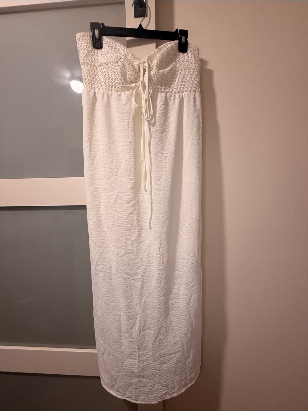 No Boundaries Cream Strapless Maxi Dress with Crochet Bodice